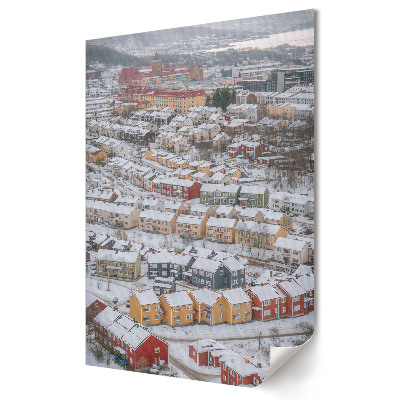 Stylowy plakat na ścianę Zimowy krajobraz kolorowych domów