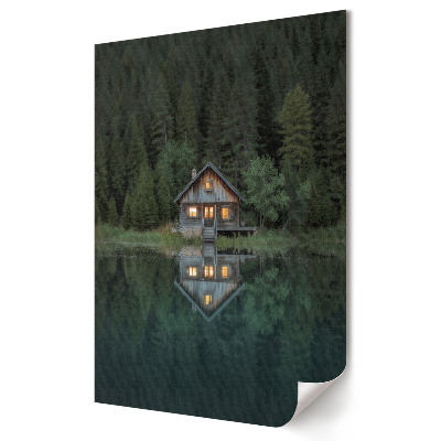 Plakat na materiale polycanvas Urokliwy domek nad spokojnym jeziorem