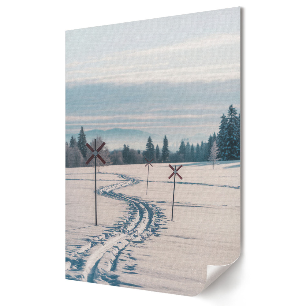 Plakat na materiale polycanvas Zimowy krajobraz z torami w śniegu
