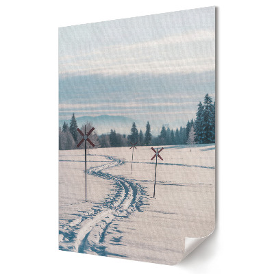 Plakat na materiale polycanvas Zimowy krajobraz z torami w śniegu