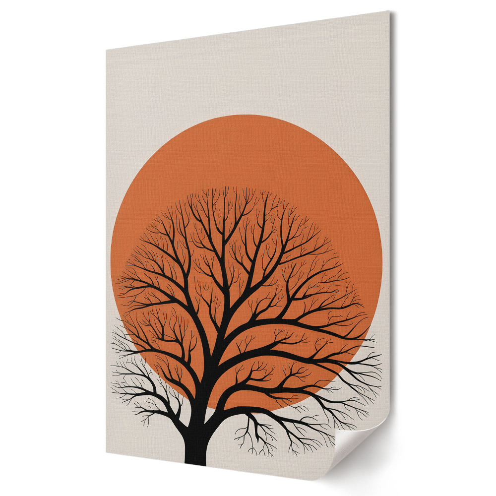 Plakat na materiale polycanvas Czarny krzew w pomarańczowym słońcu
