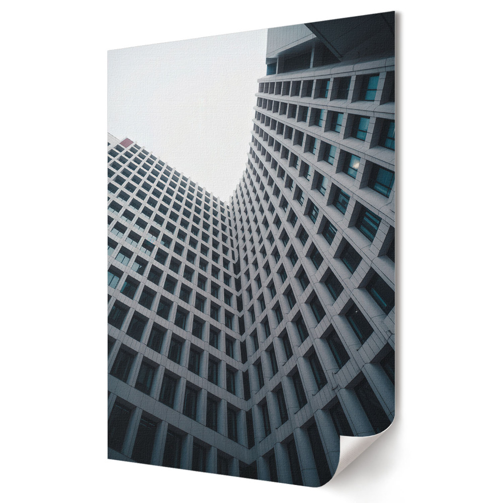 Nowoczesny plakat dekoracyjny przedstawiający nowoczesną architekturę w miejskim krajobrazie