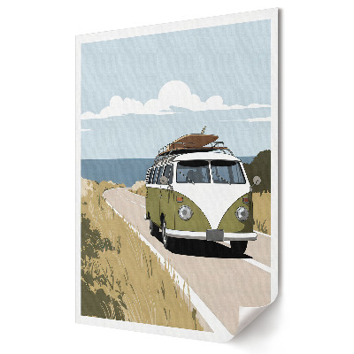Plakat na materiale polycanvas Kultowy van w drodze do przygody