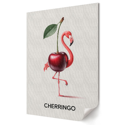 Plakat na materiale polycanvas Flamingo z wiśnią na szyi