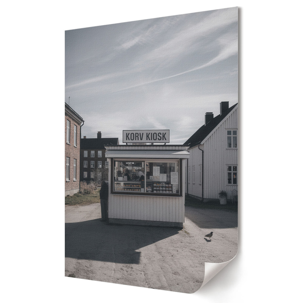 Stylowy plakat na ścianę z grafiką kiosku z hot dogami w mieście