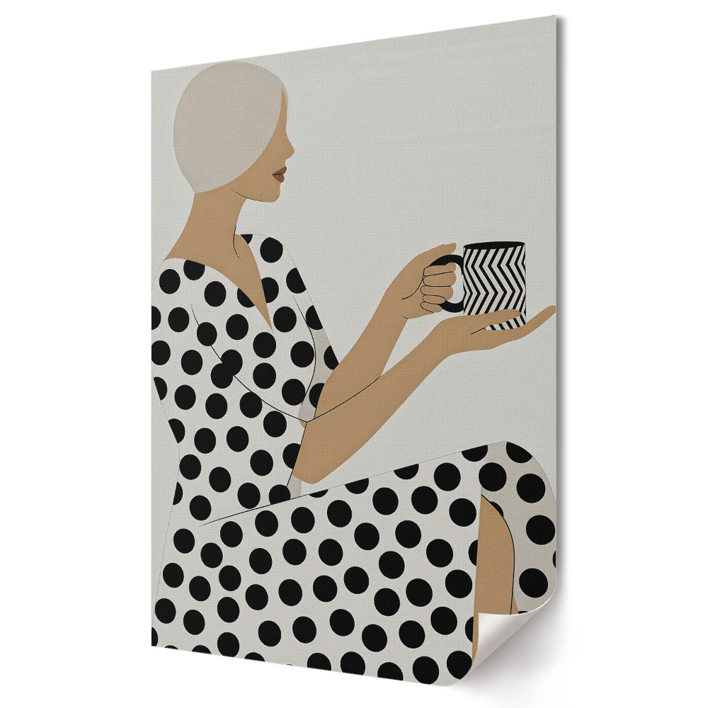 Plakat na materiale polycanvas Stylowa kobieta z filiżanką kawy