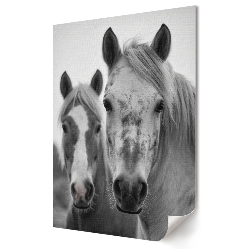 Stylowy plakat na ścianę Bliskie spotkanie z końmi w monochromie