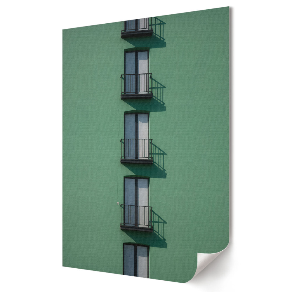 Plakat na materiale polycanvas Zielona elewacja z balkonami w pionie