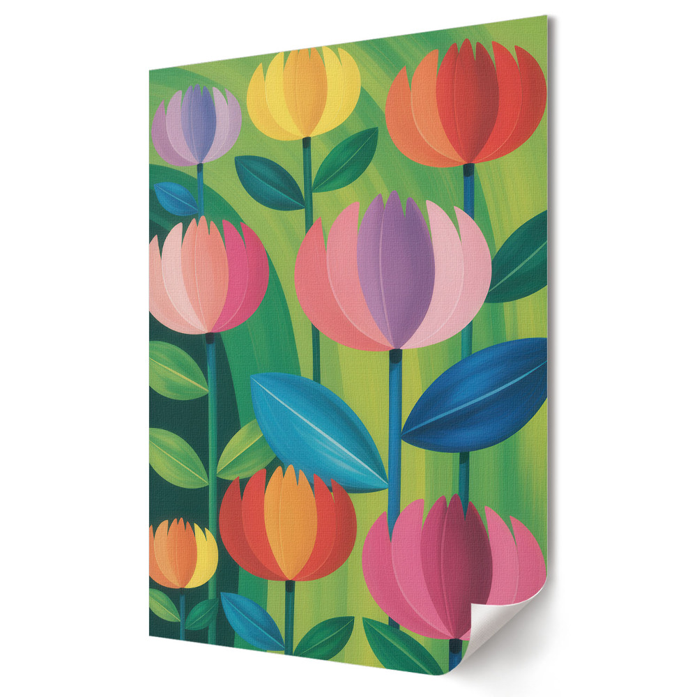 Plakat na materiale polycanvas Kolorowe kwiaty na zielonym tle