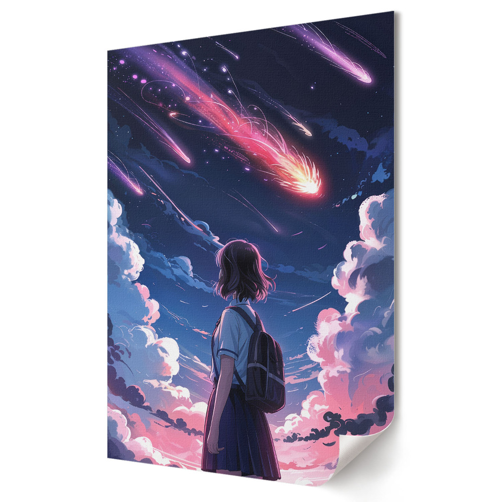 Plakat na materiale polycanvas Podziwiając spadające gwiazdy nocą