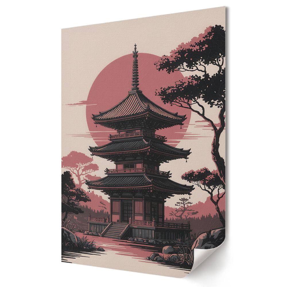 Plakat na ścianę Japońska pagoda w zachodzącym słońcu