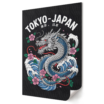 Plakat na materiale polycanvas Smok i kwiaty w Tokio