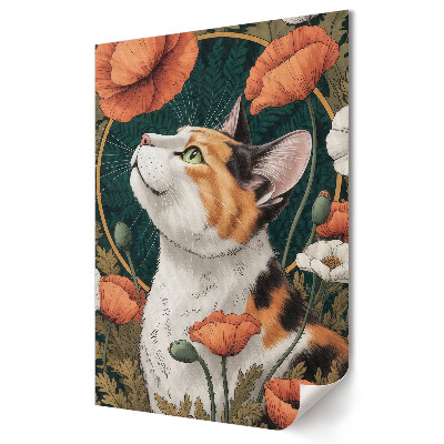 Plakat na materiale polycanvas Kot wśród kwiatów i zieleni