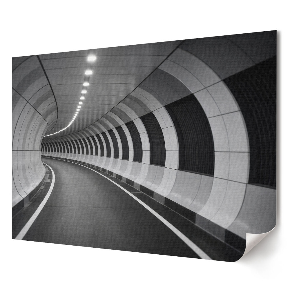 Artystyczny wydruk na płótnie Zakręty w monochromatycznym tunelu
