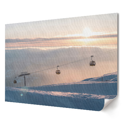 Plakat ścienny premium Zimowy krajobraz z gondolami w górach