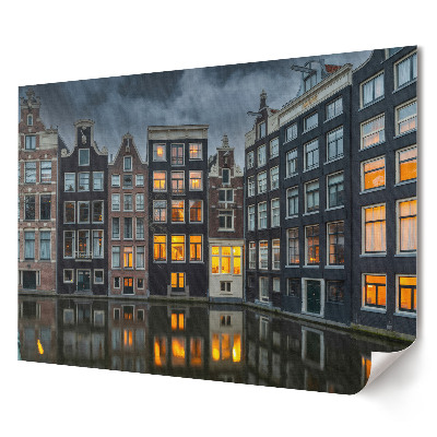 Plakat ścienny premium Amsterdamskie kamienice przy zmierzchu