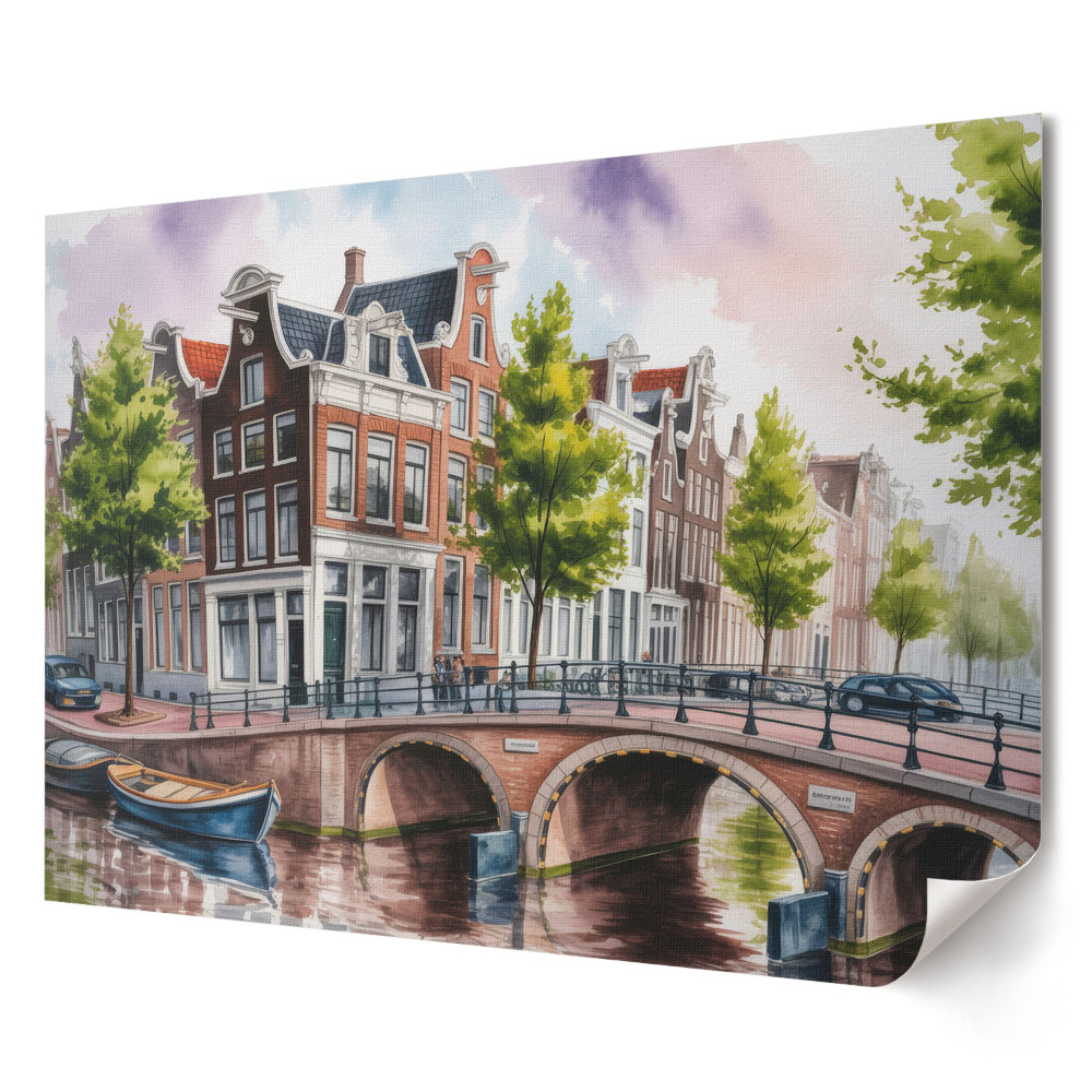 Plakat ścienny premium Urokliwe kanały Amsterdamu w malarstwie