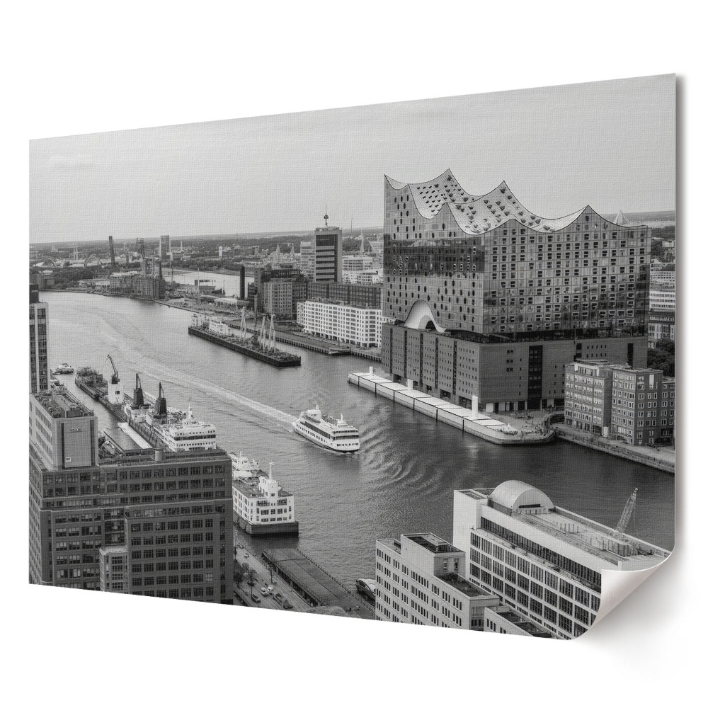 Plakat ścienny premium Nowoczesna architektura nad rzeką w monochromie