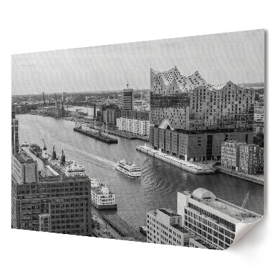 Plakat ścienny premium Nowoczesna architektura nad rzeką w monochromie
