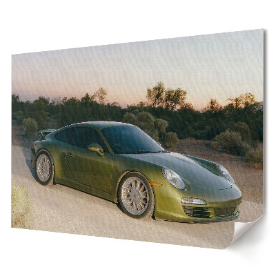 Plakat ścienny premium Zielone Porsche na pustynnej drodze