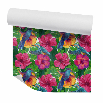 Tapeta Egzotyczne piękne kwiaty i ptaki