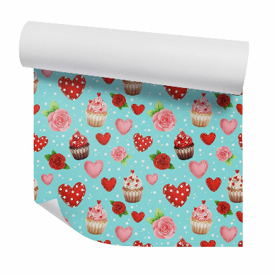 Tapeta Cukierkowe serca i babeczki w groszki