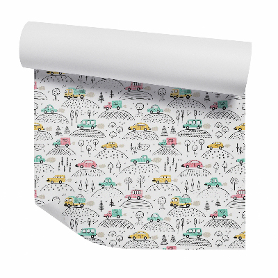 Okleina samoprzylepna na ścianę Zabawkowe samochodziki pagórki las