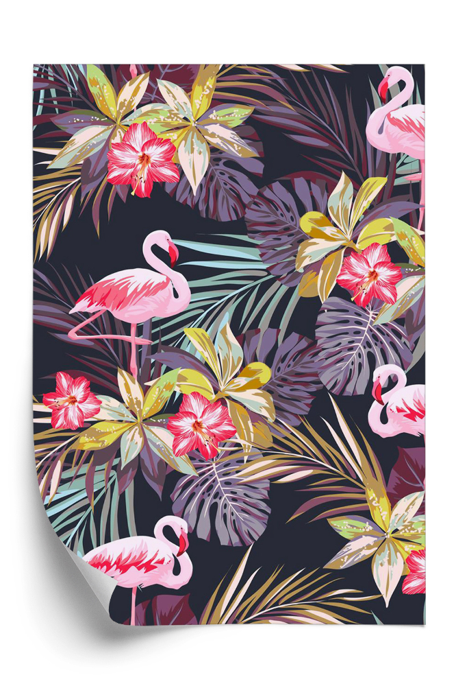 Tapeta Tropikalne lato flamingi i egzotyczne rośliny