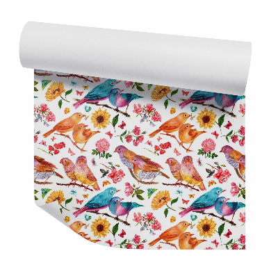 Tapeta Piękne kolorowe ptaki i kwiaty