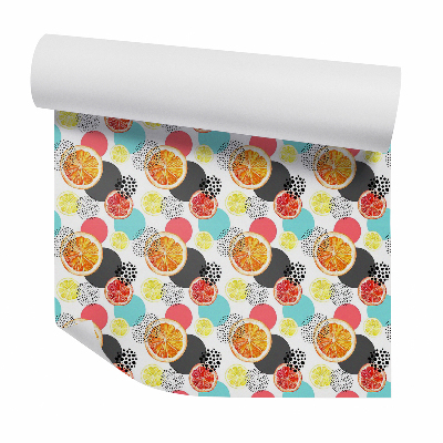 Tapeta Pomarańcze i cytryny wśród kropek