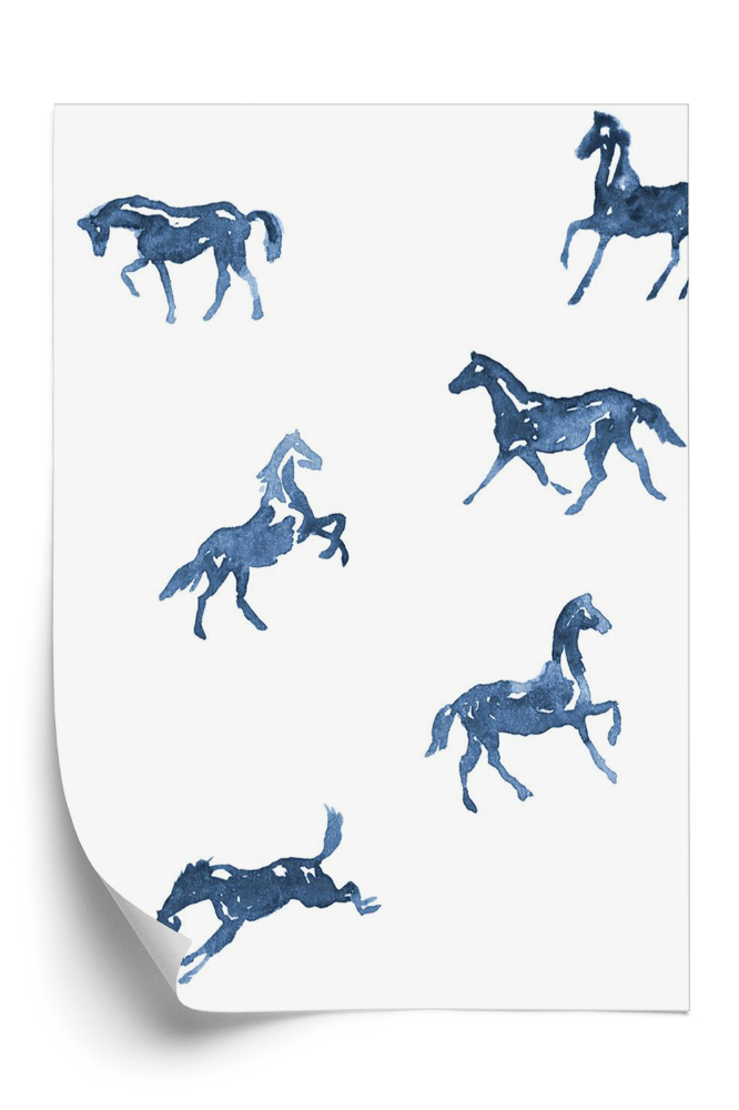 Tapeta Niebieskie rysowane konie