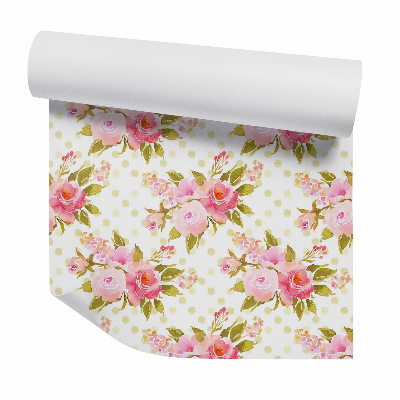 Tapeta Bukiety róż na zielonych kropkach