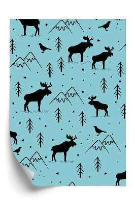 Tapeta Łosie i góry na niebieskim tle