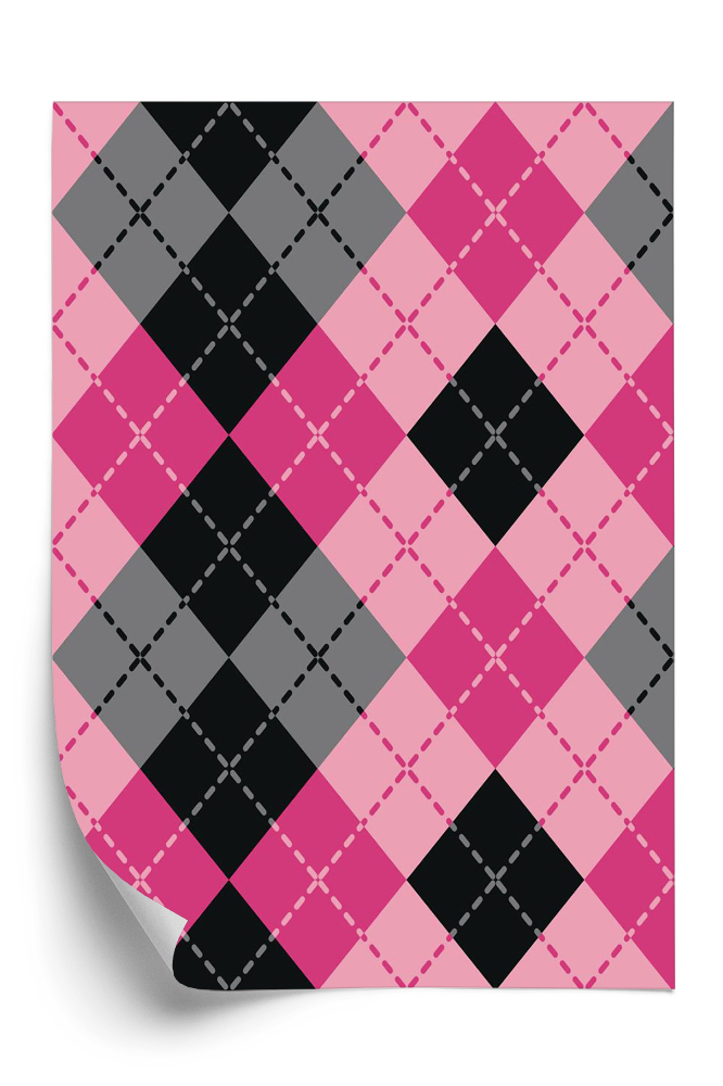Tapeta Przerywany wzór w romby w kolorze różowym i czarnym
