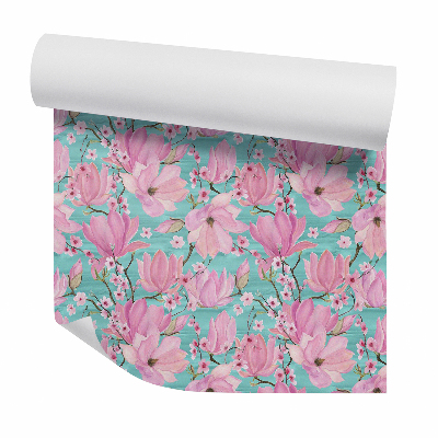 Tapeta Różowe kwiatki magnolii na gałązkach