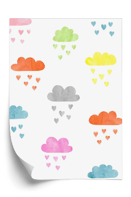 Tapeta Kolorowy wzór akwarela chmury deszcz serc