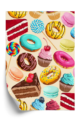 Tapeta Wzór ze słodyczami babeczkami i pączkami