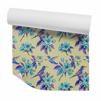 Okleina ścienna Jaskrawe kwiaty i ptaki