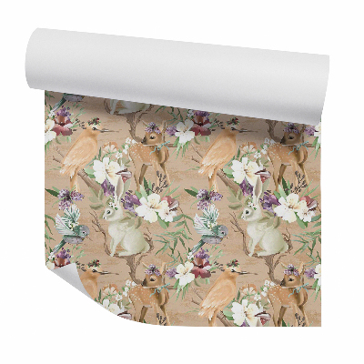 Okleina ścienna Leśne zwierzęta wśród kwiatów