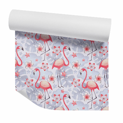 Okleina samoprzylepna na ścianę Flamingi w szarych liściach