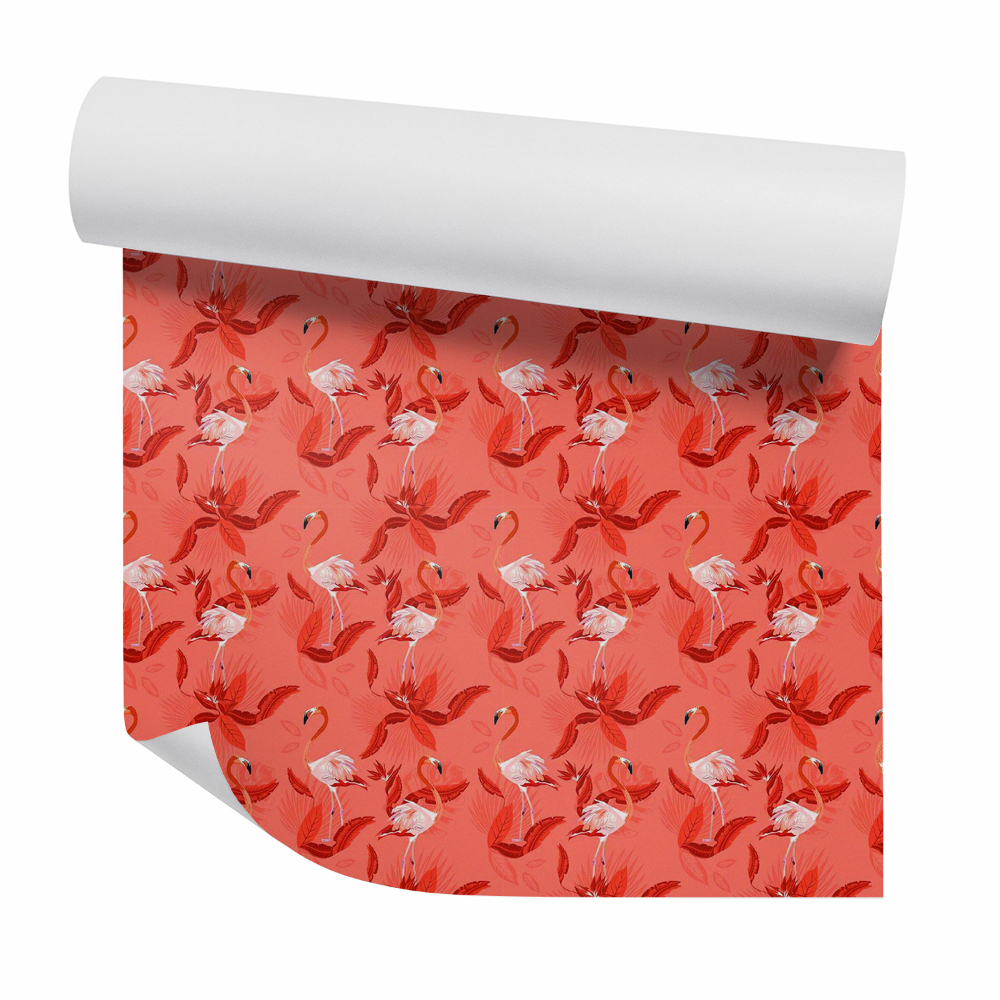 Okleina samoprzylepna na ścianę Okazałe flamingi na czerwonym tle