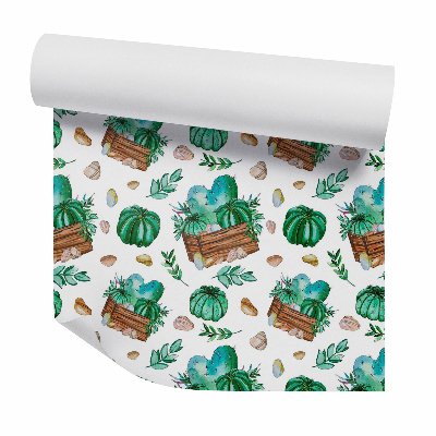 Okleina samoprzylepna na ścianę Kaktusy w doniczkach drewianych jasne