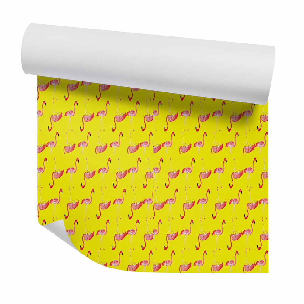 Okleina samoprzylepna na ścianę Flamingi rysunek żółte tło