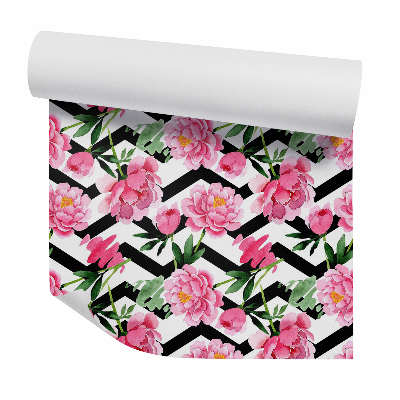 Okleina samoprzylepna na ścianę Czerwone kwiaty na tle w paski