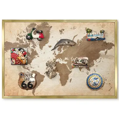 Brązowa magnetyczna tablica na magnesy Mapa świata vintage