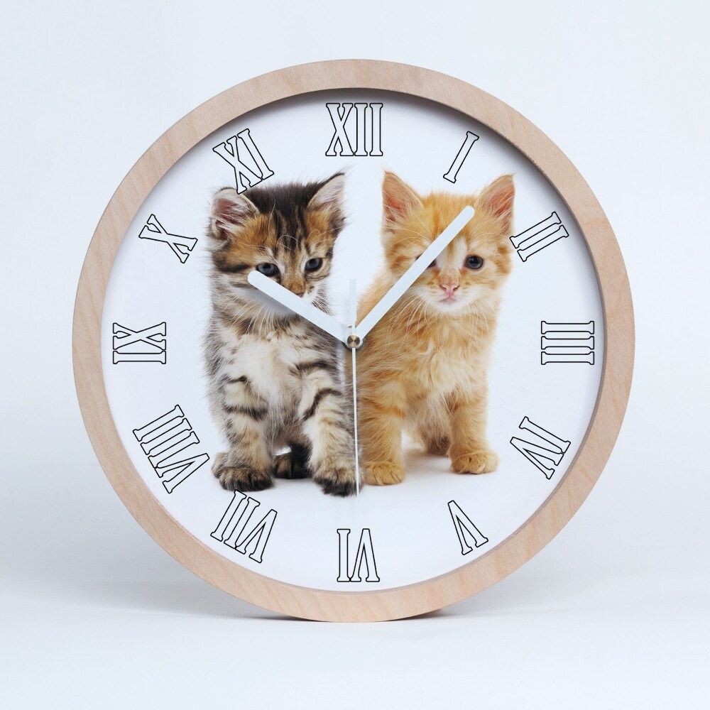 Zegar ścienny drewniany Brązowy i rudy kot