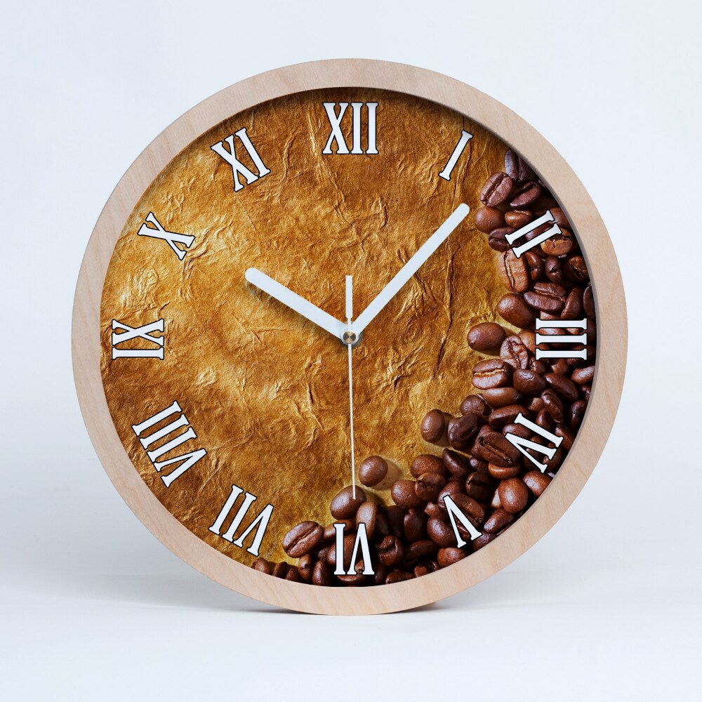 Zegar na ścianę drewniany Ziarna kawy