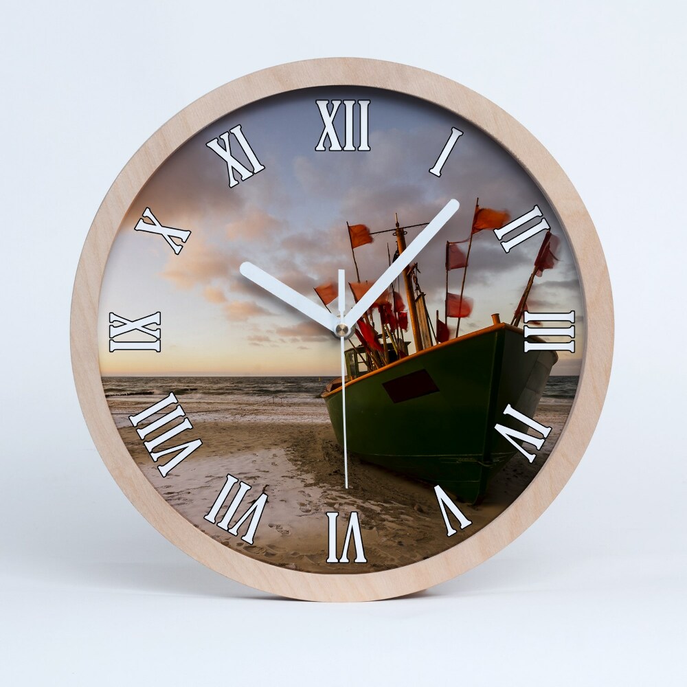 Nowoczesny zegar ścienny Kuter rybacki plaża