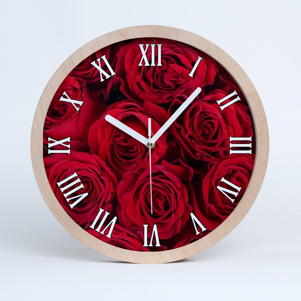 Zegar na ścianę drewniany Róże