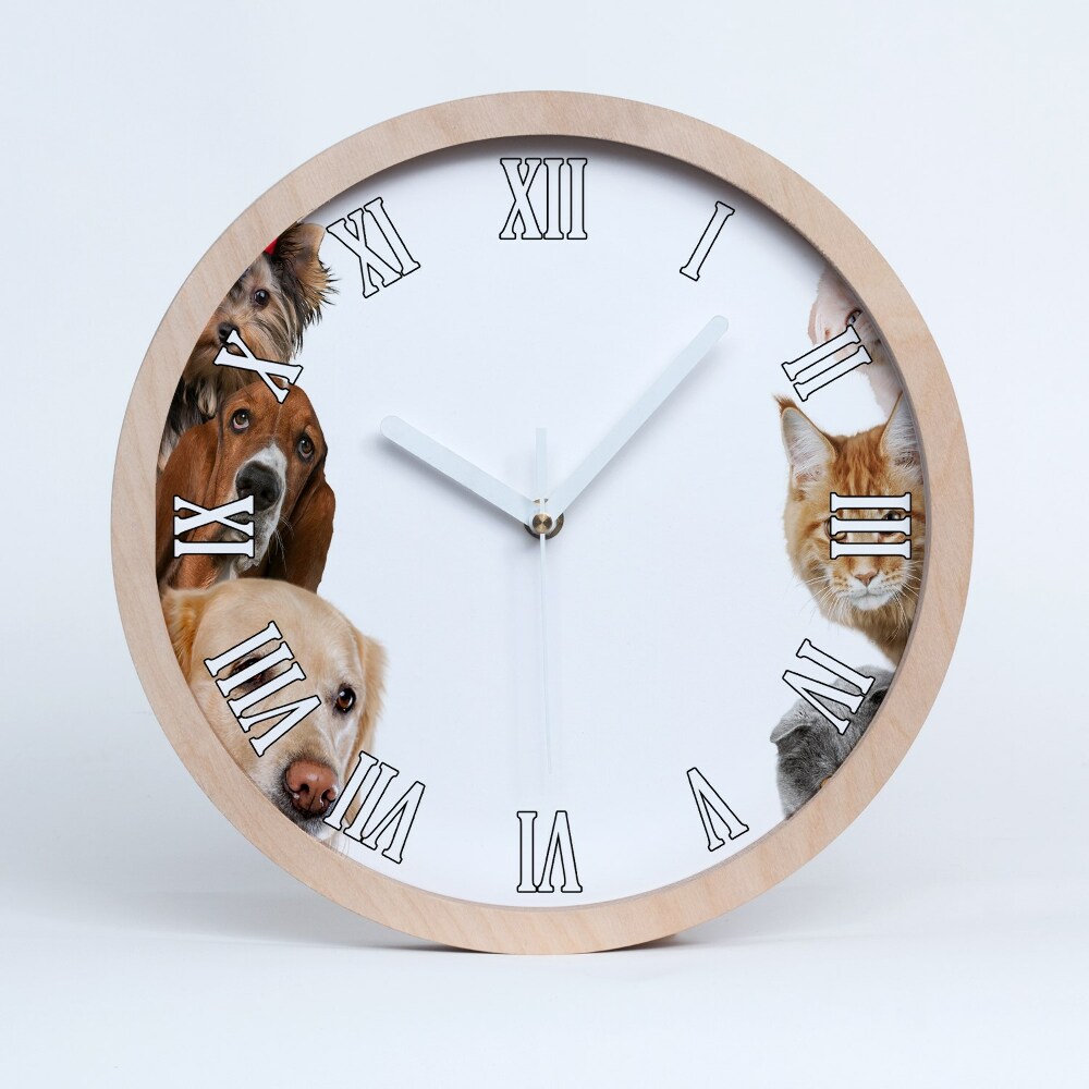 Zegar na ścianę drewniany Psy i koty